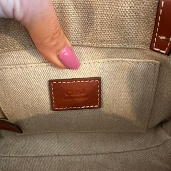 Chloe Mini Woody Tote White & Brown Linen Canvas Pre-Owned | Retail $880 - Picture 8 of 10